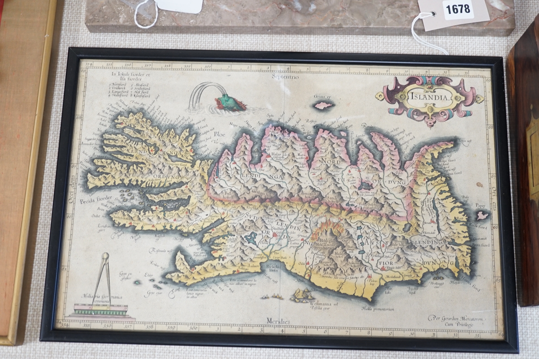 Gerard Mercator, coloured engraving, Map of Islandia (Iceland), 27.5 x 43cm